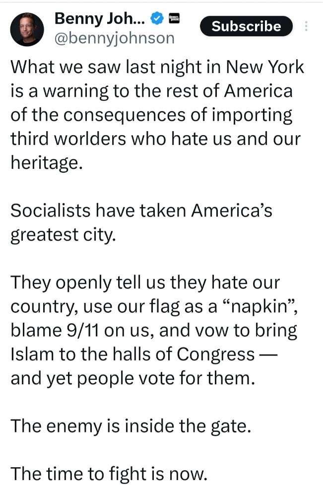 Benny Johnson tweet about the New York socialist takeover