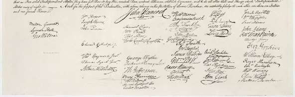 The signatures on the engrossed Declaration of Independence