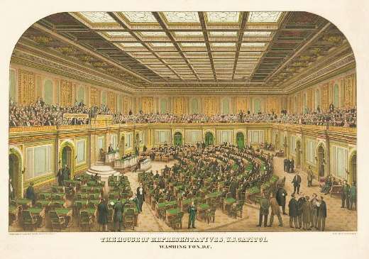 The House of Representatives, U.S. Capitol, Washington D.C. — historical lithograph