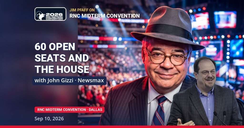 Jim Pfaff with John Gizzi · Newsmax at the 2026 RNC Midterm Convention in Dallas
