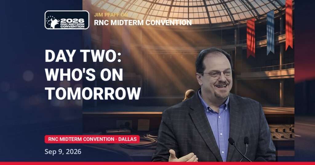 Convention day two - Jim Pfaff previews Ken Paxton, Mike Collins and Mike Howell at the TCC media suite, RNC Midterm Convention Dallas September 9 2026