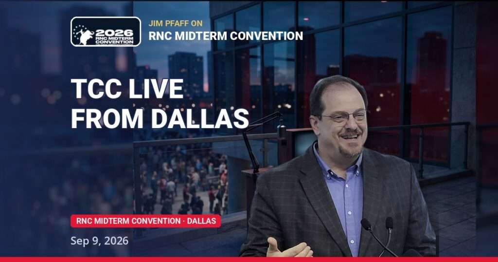 Live convention coverage - Jim Pfaff at The Conservative Caucus media suite at the 2026 RNC Midterm Convention in Dallas, September 9 2026