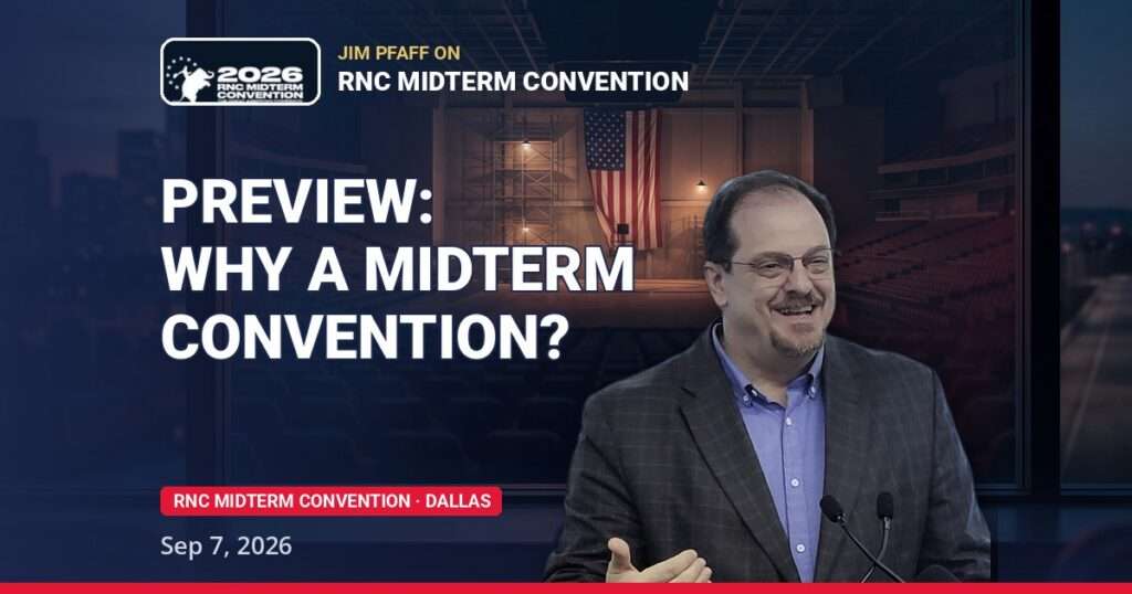 Midterm convention preview - Jim Pfaff at The Conservative Caucus media position on the platinum level of American Airlines Center, Dallas, September 7 2026
